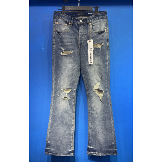 Light Blue Washed Flared Denim Jeans with Rhinestone Mesh Lined Knee Distressing
